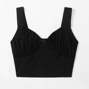 NWOT black bow front ruched crop top